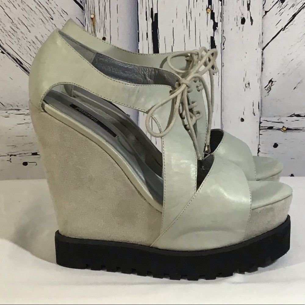 SENSO Diffusion off White pearl Platform lace up wedge Heels NWOT